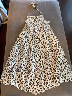American Eagle Leopard Print Halter Mini Dress - Cream/Black